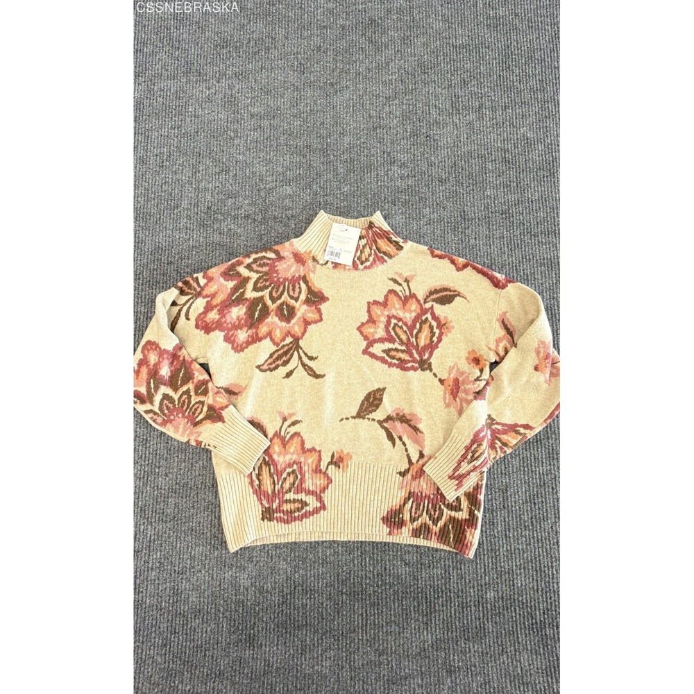 Sonoma Cream Red Orange Women's Mock Neck Floral Knit Pullover Sweater - Size S